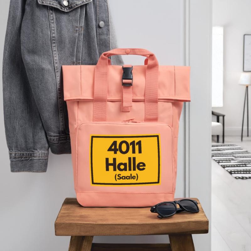 OLD POSTCODE POSTCODE RETRO 4011 HALLE (SAAALE) Roll Top Backpack with Two Handles