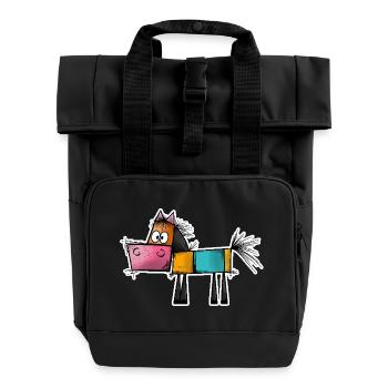 Abstrakte Kunst Pferd - Rolltop Rucksack mit zwei Griffen - Schwarz - Vorne