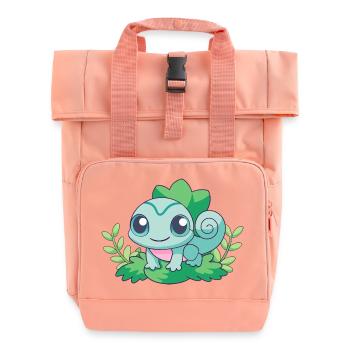 Baby Türkis Chamäleon auf einem Ast - Rolltop Rucksack mit zwei Griffen - Chintzrosa - Vorne