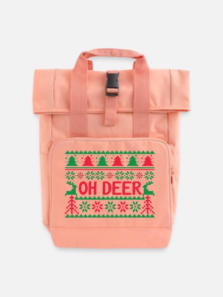 Hässlicher Pullover - Oh Deer - Rolltop Rucksack mit zwei Griffen - Chintzrosa