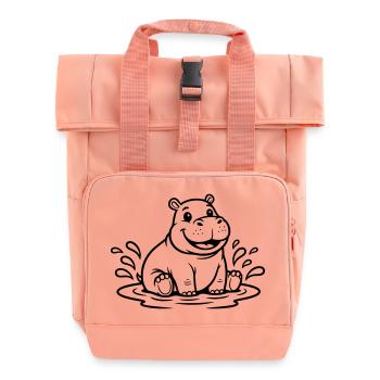  Süßes Hippo Baby im Wasser Comic Vektor - Rolltop Rucksack mit zwei Griffen - Chintzrosa - Vorne