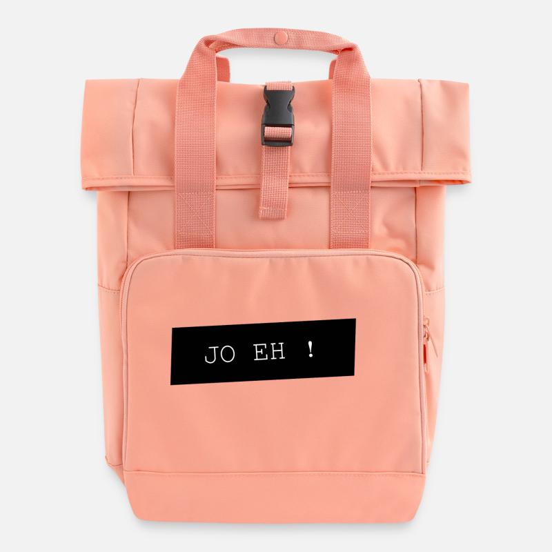 JO EH Typo on Black - Roll Top Backpack with Two Handles - chintz rose