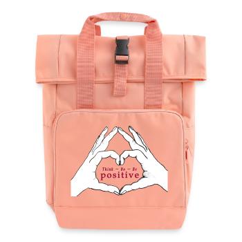 Hands form a heart. Think/Do/Be positive - Roll Top Backpack with Two Handles - chintz rose - Front