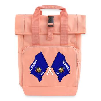 Two Wisconsin Flags Crossed - Roll Top Backpack with Two Handles - chintz rose - Front