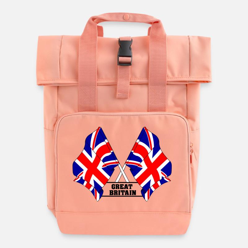 Gekreuzte britische Flaggen mit Text - Rolltop Rucksack mit zwei Griffen - Chintzrosa