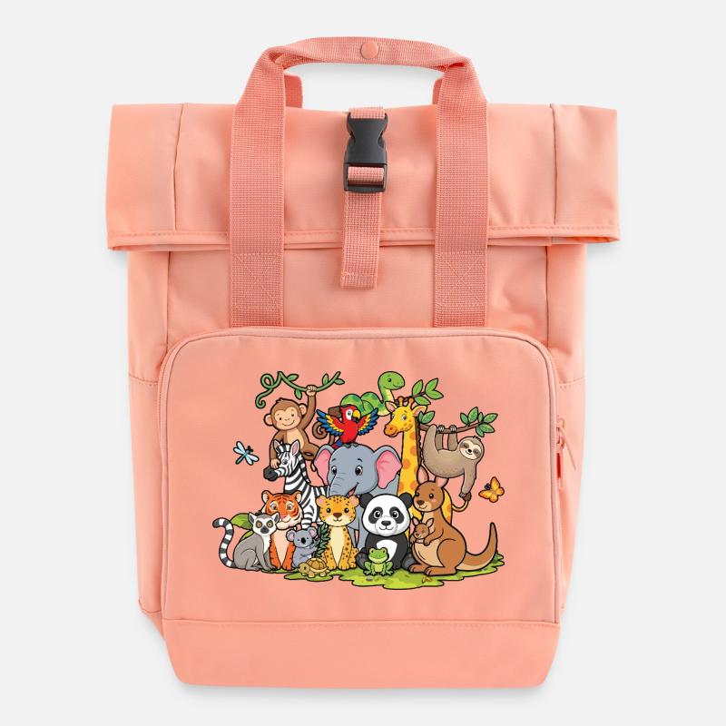 Cute Animals Zoo Party Jungle Zoo Birthday - Roll Top Backpack with Two Handles - chintz rose