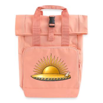 Golden sun with surfboard and sea waves surfer - Roll Top Backpack with Two Handles - chintz rose - Front