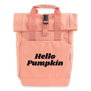 Hello Pumpkin | Welcome Fall Season Pumpkin Text - Roll Top Backpack with Two Handles - chintz rose - Front