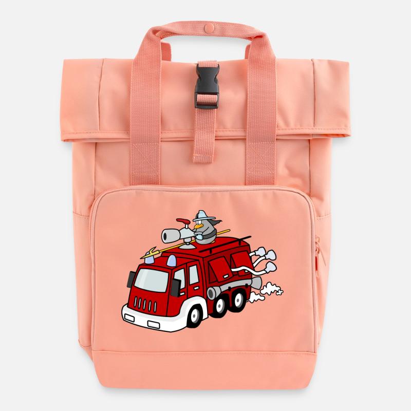 Fire Department Firefighter Firefighter Firetruck Fire - Roll Top Backpack with Two Handles - chintz rose