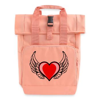 Heart with wings - Roll Top Backpack with Two Handles - chintz rose - Front
