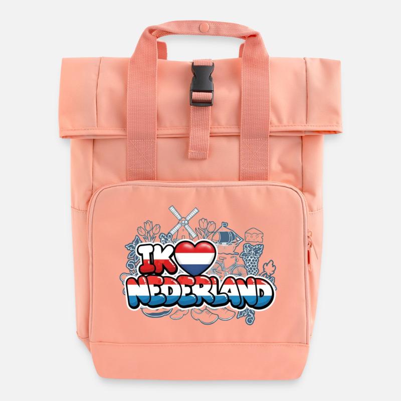 I Love Netherlands with flag - Roll Top Backpack with Two Handles - chintz rose