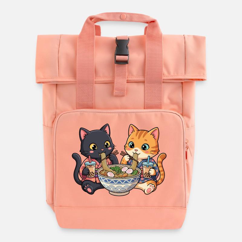 Cats Ramen Bubble Tea - Roll Top Backpack with Two Handles - chintz rose