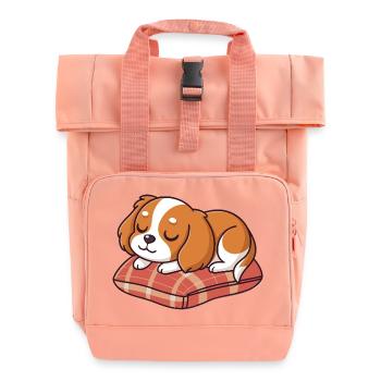 Sleeper Puppy on Plaid Cushion - Roll Top Backpack with Two Handles - chintz rose - Front