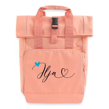 Ilja surname First name Calligraphy heart - Roll Top Backpack with Two Handles - chintz rose - Front
