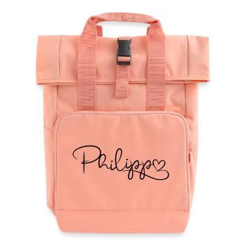 Philipp Name Vorname Herzdekor - Rolltop Rucksack mit zwei Griffen - Chintzrosa - Vorne