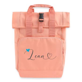 Lean Name First Name Calligraphy Heart - Roll Top Backpack with Two Handles - chintz rose - Front