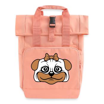 Dog Pug Girl Pretty Bow Woman Female - Roll Top Backpack with Two Handles - chintz rose - Front