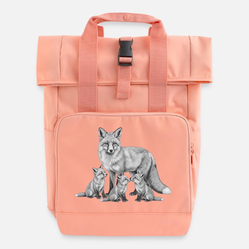 Fuchs und seine Jungen - Rolltop Rucksack mit zwei Griffen - Chintzrosa