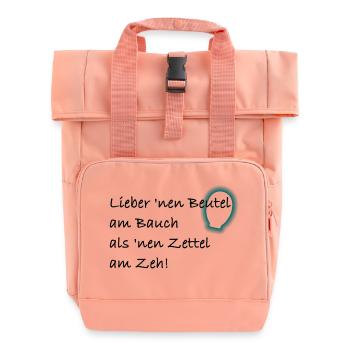 Lieber 'nen Beutel am Bauch als 'nen Zettel am Zeh - Rolltop Rucksack mit zwei Griffen - Chintzrosa - Vorne