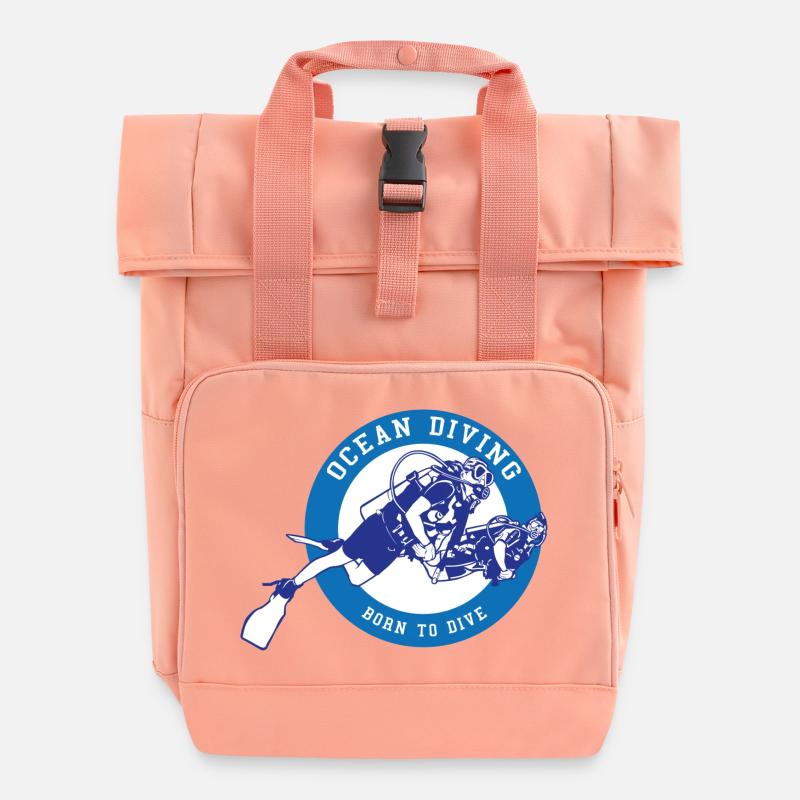 Ocean Diving - Roll Top Backpack with Two Handles - chintz rose