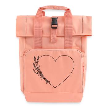 Line Art Coeur - Fleurs sauvages, Personnalisable - Sac à dos Roll Top à deux anses - rose liberty - Devant