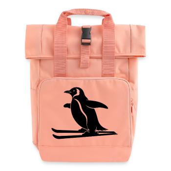 Minimalistischer Pinguin Skifahrer Winter Sport - Rolltop Rucksack mit zwei Griffen - Chintzrosa - Vorne