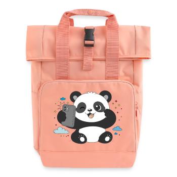 Niedlicher Panda macht Selfie – Lustiges Motiv - Rolltop Rucksack mit zwei Griffen - Chintzrosa - Vorne