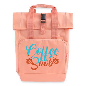 Snob Coffee: Typography with Cups - Roll Top Backpack with Two Handles - chintz rose - Front