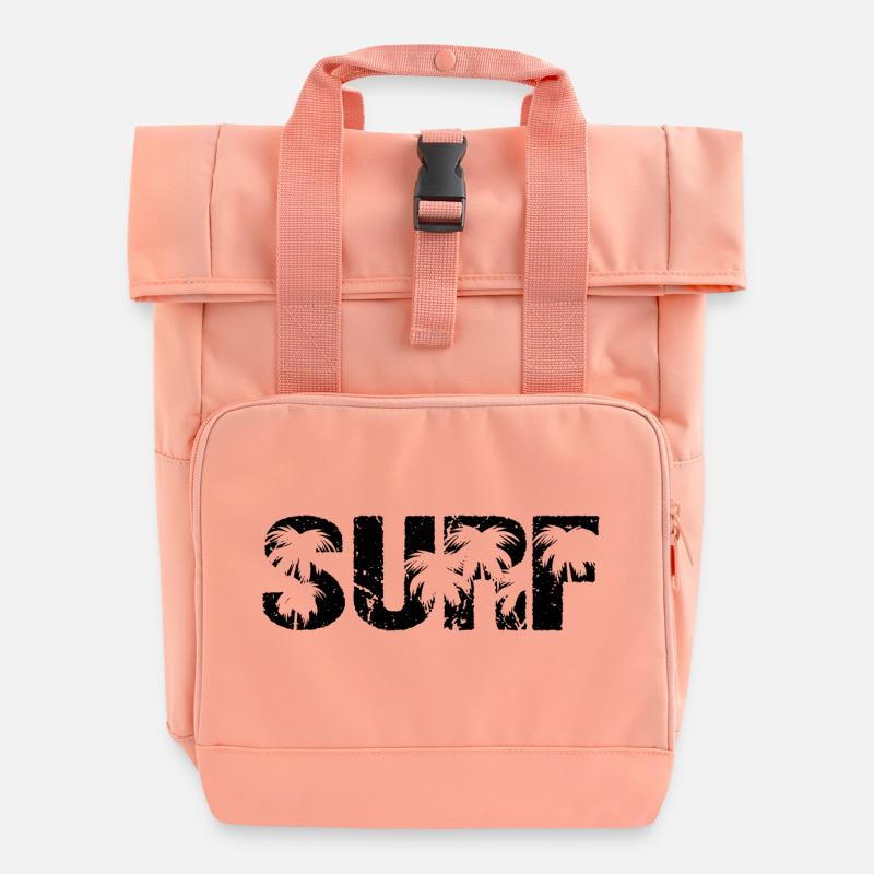 Surf Palmen Wellenreiten Surfer - Rolltop Rucksack mit zwei Griffen - Chintzrosa