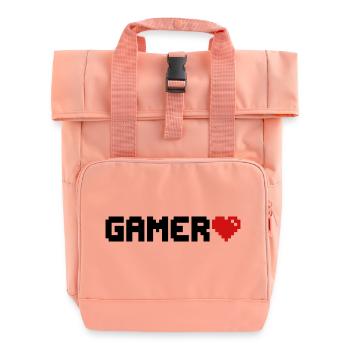 Gamer Pixel Heart Gaming - Roll Top Backpack with Two Handles - chintz rose - Front