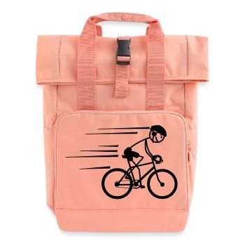 Radfahrer Stickman fährt hart mit Helm auf - Rolltop Rucksack mit zwei Griffen - Chintzrosa - Vorne