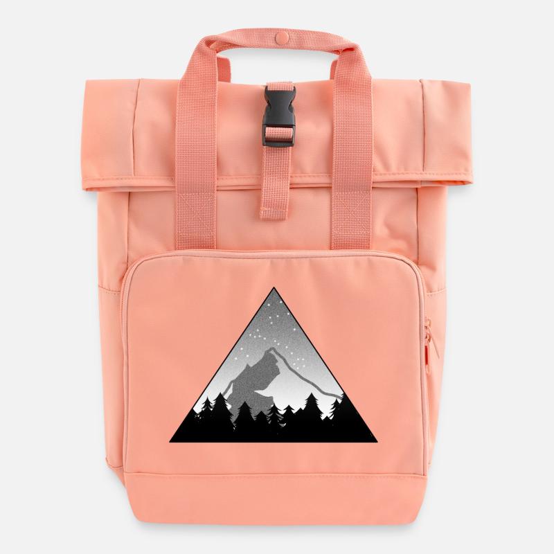 Forest Mountains Stars Tree - Roll Top Backpack with Two Handles - chintz rose