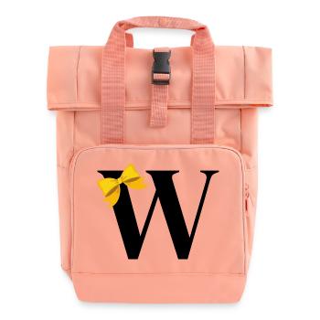 Buchstabe mit gelber Schleife - Rolltop Rucksack mit zwei Griffen - Chintzrosa - Vorne