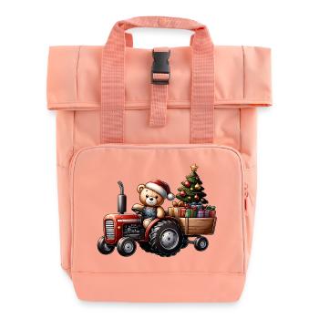 Teddy as Santa Claus with tractor - Roll Top Backpack with Two Handles - chintz rose - Front