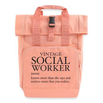 Vintage Social Worker - Roll Top Backpack with Two Handles - chintz rose - Front