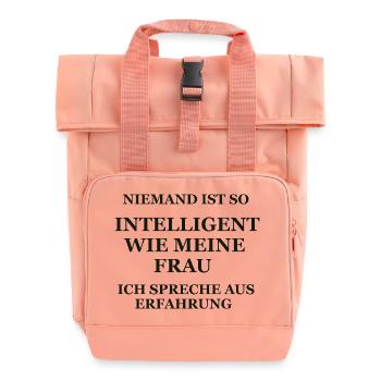 Niemand ist so intelligent wie meine Frau T-Shirt - Rolltop Rucksack mit zwei Griffen - Chintzrosa - Vorne
