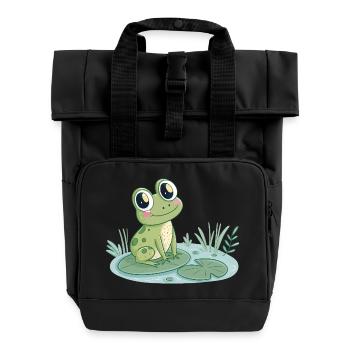 Niedlicher Frosch auf Seerose - Rolltop Rucksack mit zwei Griffen - Schwarz - Vorne
