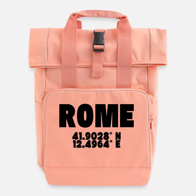 Rome - Design mit Koordinaten - Rolltop Rucksack mit zwei Griffen - Chintzrosa