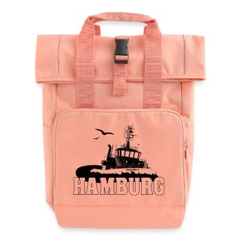 Tugboats in the Port of Hamburg - Roll Top Backpack with Two Handles - chintz rose - Front