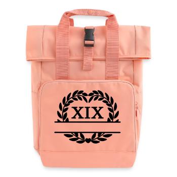 Dix-neuf ans, en chiffres latins couronne de laurier - Sac à dos Roll Top à deux anses - rose liberty - Devant