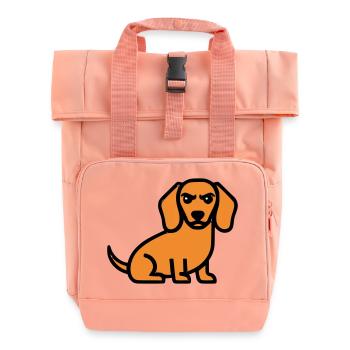 Dackel Hund Braun Comic - Rolltop Rucksack mit zwei Griffen - Chintzrosa - Vorne
