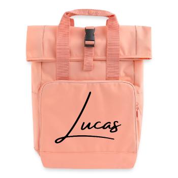 Lucas Name Design – Personalisierte Typografie - Rolltop Rucksack mit zwei Griffen - Chintzrosa - Vorne