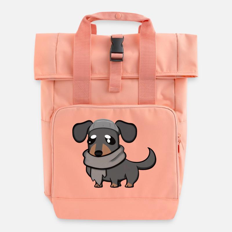 Dachshund grey - Roll Top Backpack with Two Handles - chintz rose