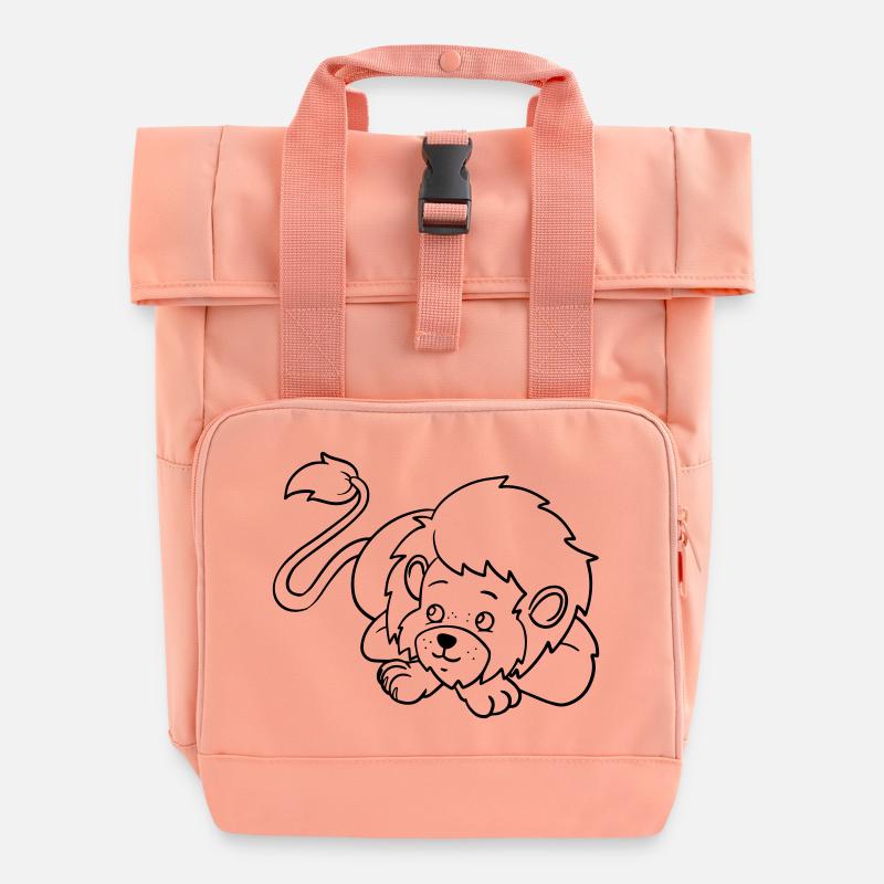 🦁 Simpatico leone per menti creative e piccoli artisti - Zaino con apertura rolltop e due maniglie - rosa antico