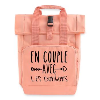Couples with Candy, Gift Candy Fans - Roll Top Backpack with Two Handles - chintz rose - Front