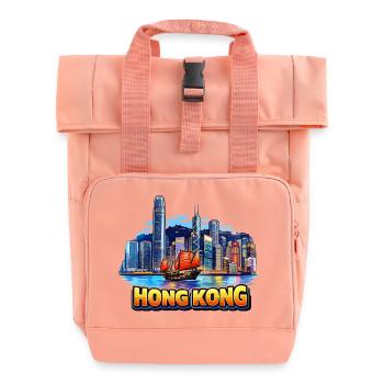 Hong Kong Skyline - Roll Top Backpack with Two Handles - chintz rose - Front