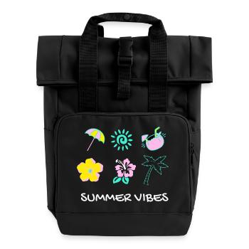 Pastell-Sommerstimmung: Palmen und Blumen - Rolltop Rucksack mit zwei Griffen - Schwarz - Vorne