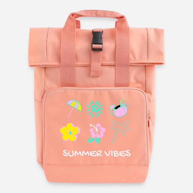 Pastel Summer Vibes: Palm Trees and Flowers - Roll Top Backpack with Two Handles - chintz rose