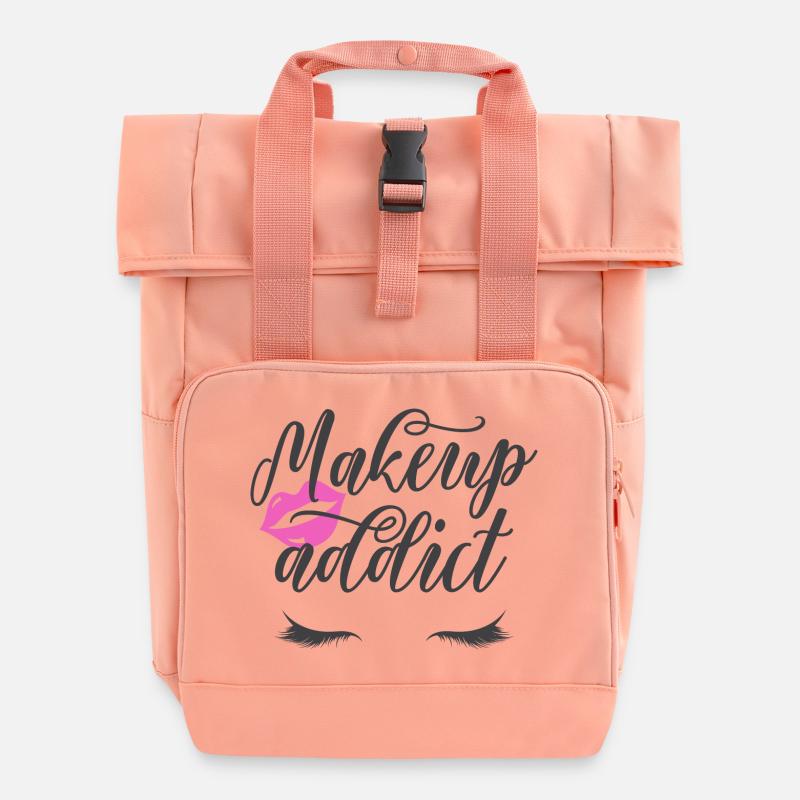 Custom design pink lips long eyes eyelashes - Roll Top Backpack with Two Handles - chintz rose