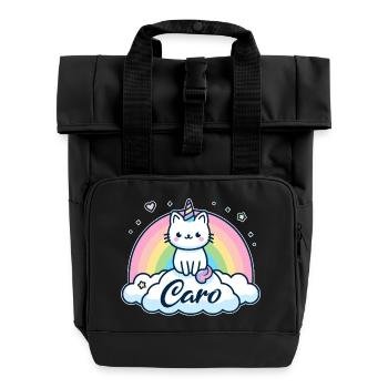 Caro Name Vorname Einhornkatze - Rolltop Rucksack mit zwei Griffen - Schwarz - Vorne